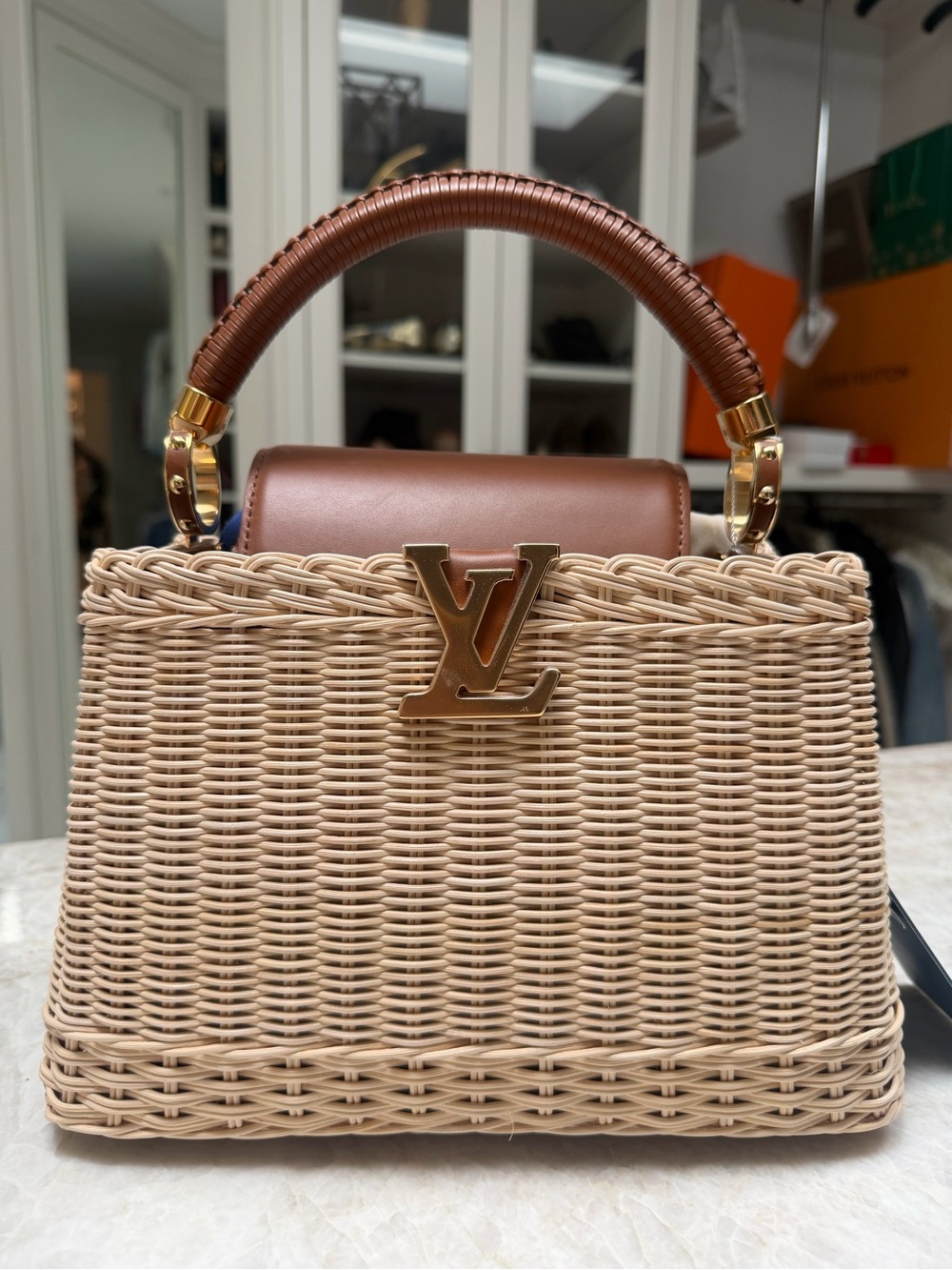 Louis Vuitton Capucines BB Tan Rattan Brown Leather Bag M26025